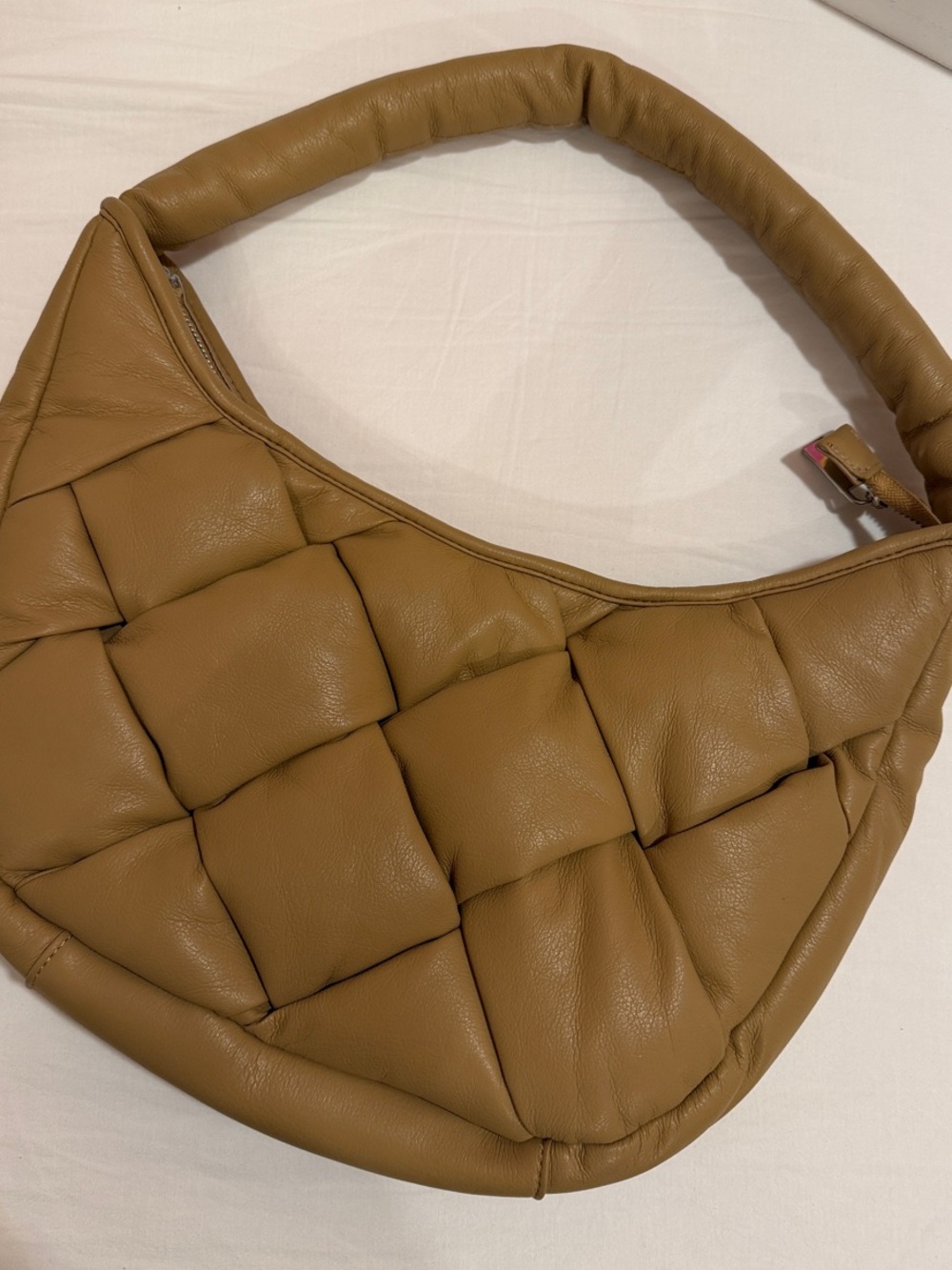 Quilted Padded Shoulder Bag in Camel